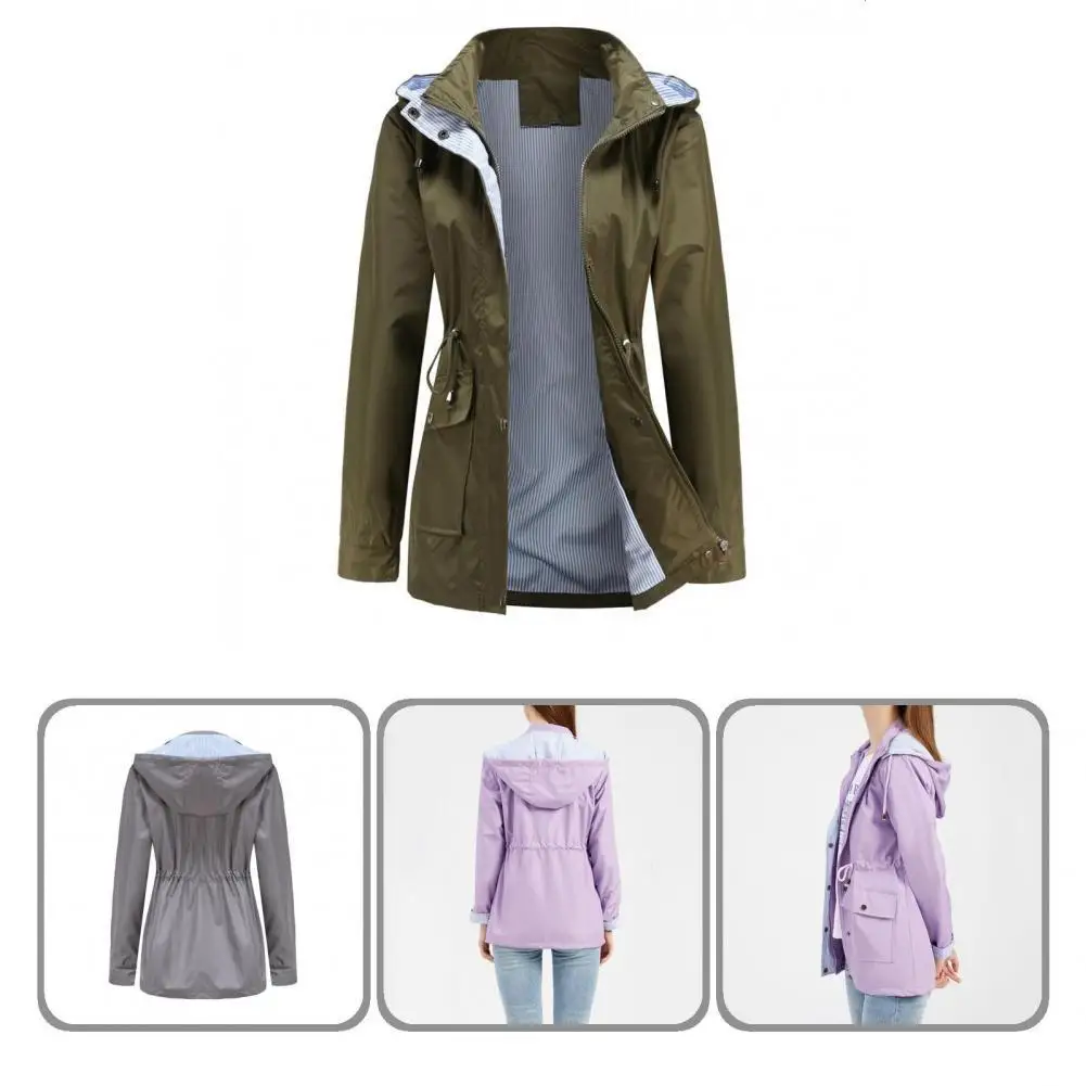 

Cold Resistant Charming Striped Lining Hand Pockets Women Coat Warm Women Coat Waist Tight Streetwear