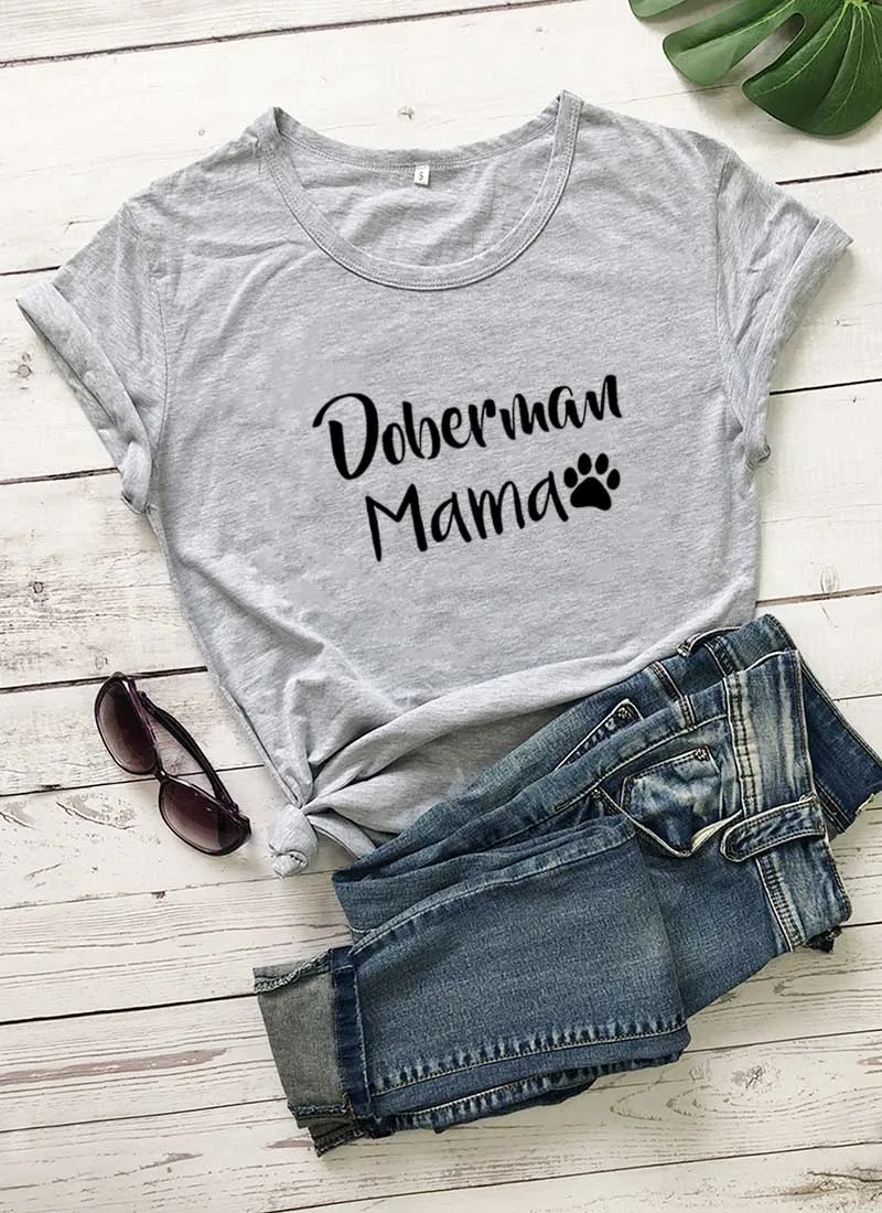 Doberman Mama с принтом лапы, Новое поступление, Женская забавная Повседневная футболка из хлопка, футболка для мамы и собаки, футболки для любимого питомца, подарок для любимой собаки