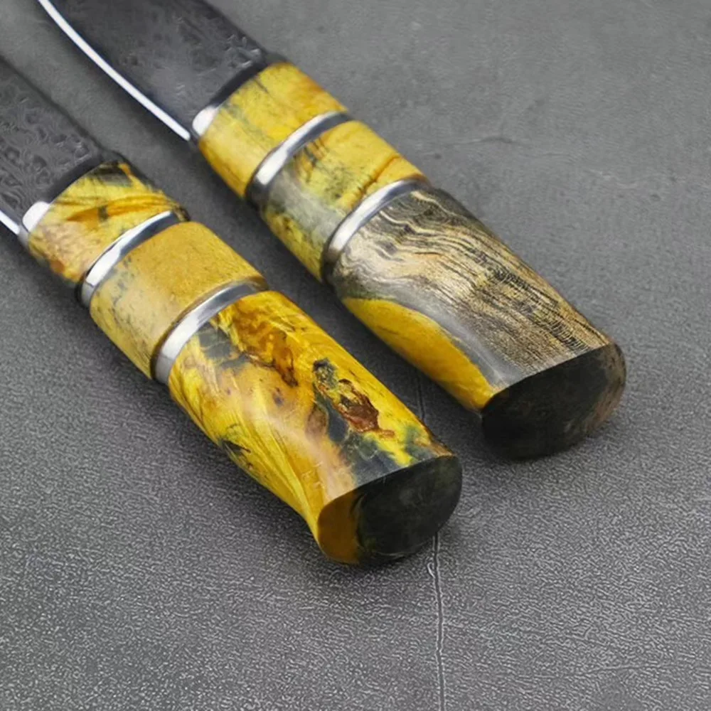 Damascus steel outdoor tactics straight knife yellow hilt edge hunting north American | Инструменты
