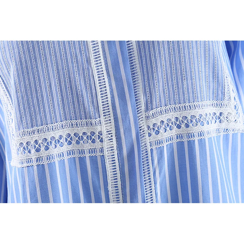 

SuperAen 2021 New Summer Striped Patchwork Turn-down Collar Straight Mid-Calf Dresses for Women