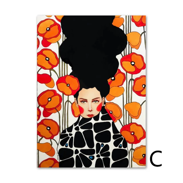 

Abstract Girl Hair Flower bird wall art canvas painting Especially Girl Nordic wall picture Living room Decoration unframed