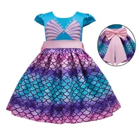 girls princess arial dress summer party little mermaid cosplay clothes kid beach frock big bowknot party halloween dresses