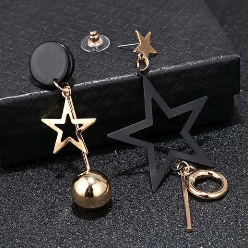 Женские серьги гвоздики с пятиконечной звездой асимметричные металлические