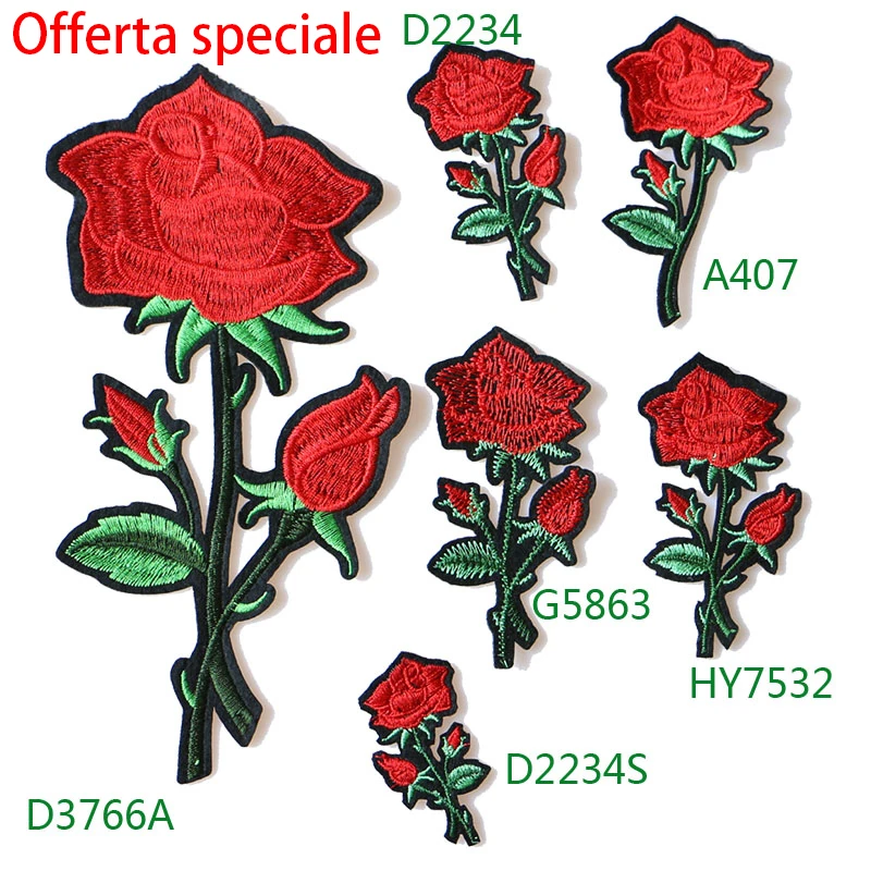 Роза с листьями влюбленные вышитые термоклейкие нашивки для одежды своими