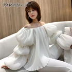 TWOTWINSTYLE, повседневные белые плиссированные свободные рубашки для женщин, с вырезом лодочкой, с фонариком, с длинным рукавом, корейская мода, женские блузки, новинка весны 2021