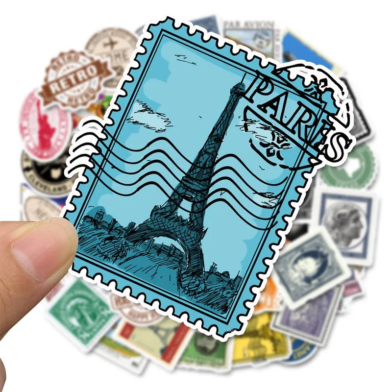 

50Pcs Creative Postmark Stamp Style Stickers Of Popular City Paris New York London Rome For Cars, Laptops, Refrigerators,