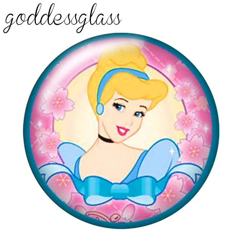 Disney Princesses Cinderella Belle ariel 10pcs 12mm/18mm/20mm/25mm Round photo glass cabochon flat back Necklace Making findings - купить по
