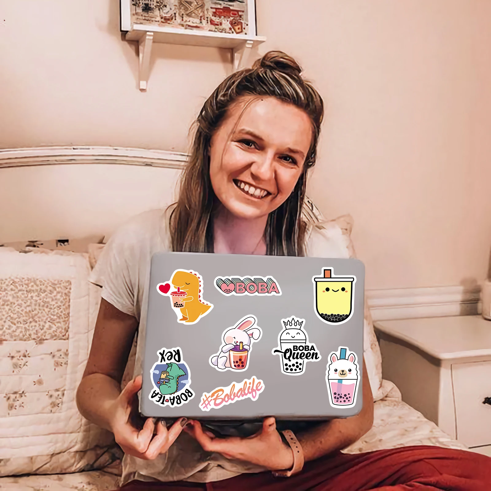 

47pcs Cute Bubble Tea Stickers PVC Waterproof Stickers for Laptop Car Luggage Skateboard Motorcycle Girls Diy Graffiti Stickers