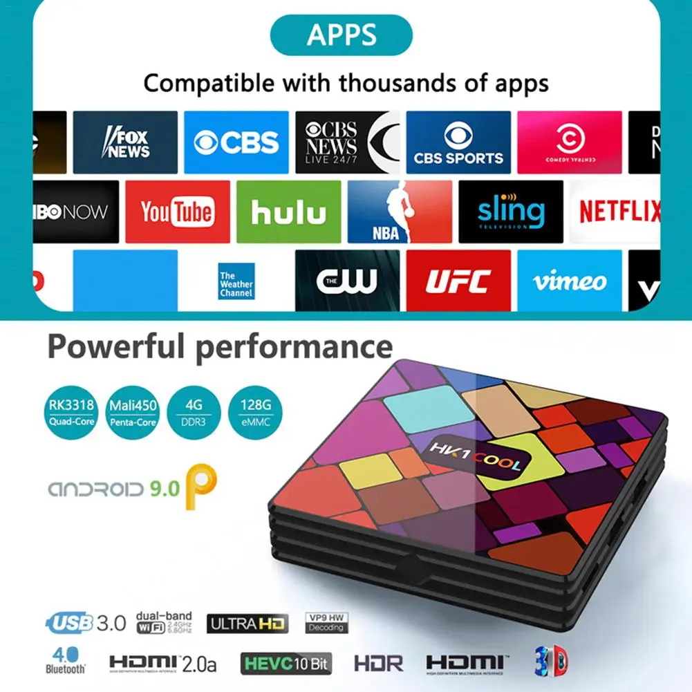 ТВ приставка HK1 COOL RK3318 Android 9 0 четырехъядерный процессор 2 + 16/4 128 ГБ 4G/5G Wi Fi BT4.0 4K HD