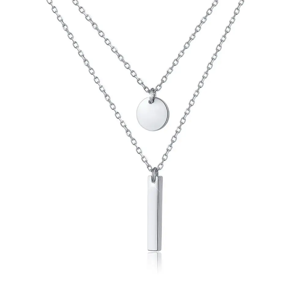 

New Titanium Steel Round Brand Long Pillar Double-layer Combination Pendant Necklace Women's Fashion Accessories Party Jewelry