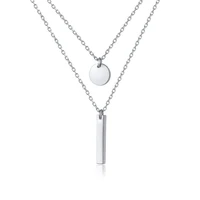 new titanium steel round brand long pillar double layer combination pendant necklace womens fashion accessories party jewelry
