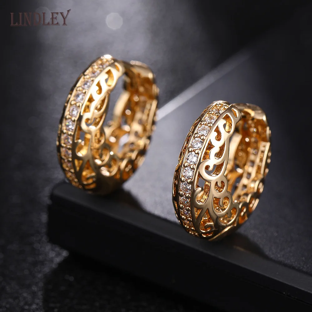 Серьги-кольца LINDLEY из розового золота 585 пробы модные гладкие круглые серьги с