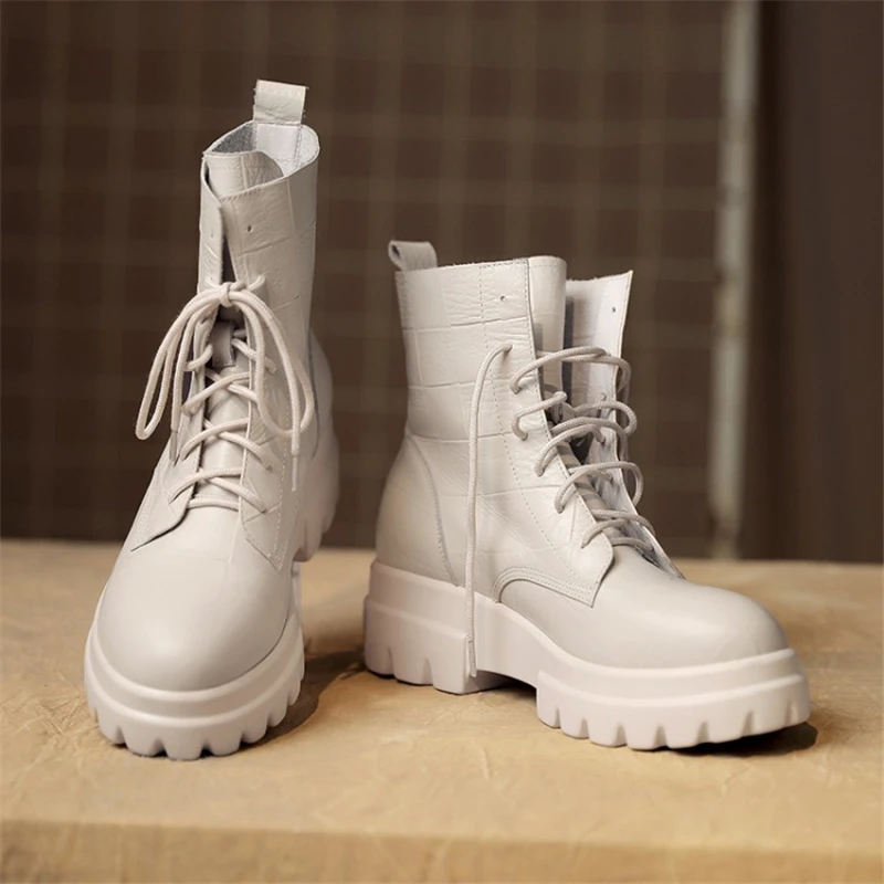 Ботильоны на платформе Женская Повседневная модная обувь из натуральной кожи