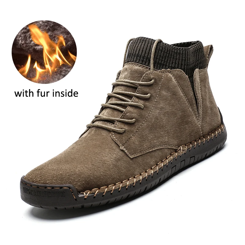 With Fur khaki Г. Новые мужские зимние ботинки с плюшевой подкладкой, теплые мужские ботинки размер 38-48, Нескользящие мужские Ботильоны Водонепроницаемая Осенняя мужская Рабочая обувь - Цвет: With Fur khaki