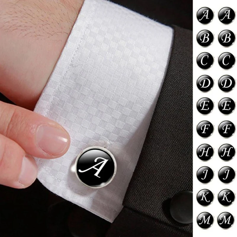 

Men's Fashion A-Z Single Alphabet Cufflinks Silver Color Letter Cuff Button for Male Gentleman Shirt Wedding Cuff Links Gifts