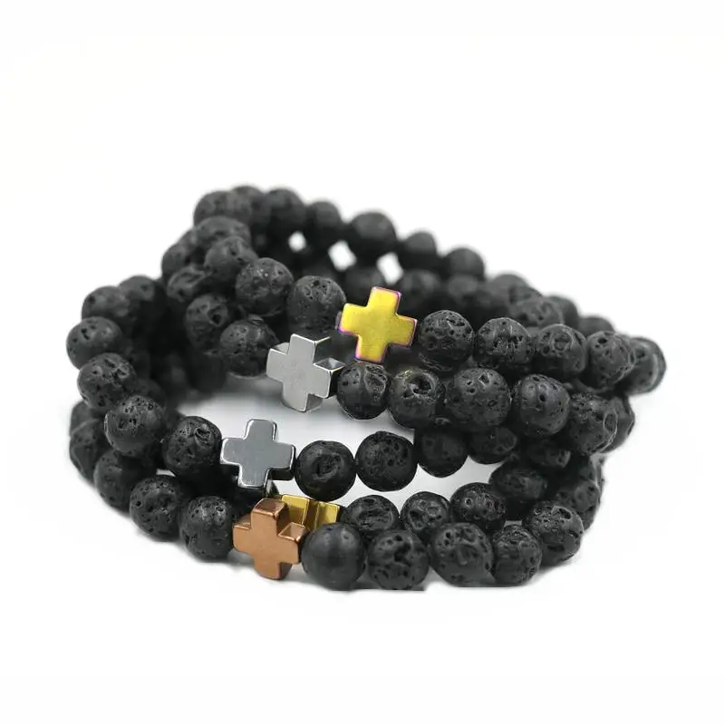 Браслет мужской из натурального камня Ювелирное Украшение с бусинами лавового 8