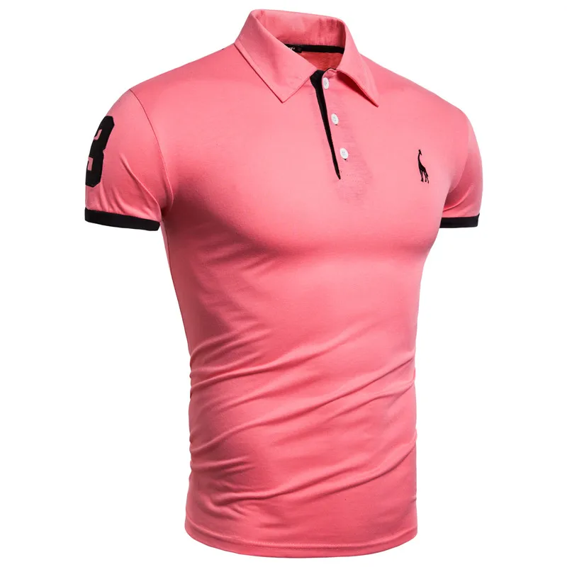 pink Прямая поставка, 17 цветов, брендовые качественные хлопковые футболки, мужские однотонные облегающие лоскутные Футболки с вышивкой, мужские футболки, американские S-3XL - Цвет: pink