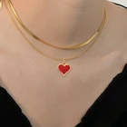 Ожерелье с двойной цепочкой, милая подвеска сделай сам с красным сердцем из кубического циркония, Женская цепочка на шею, цепочка из нержавеющей стали со змеиным плетением, Длинная Золотая цепочка