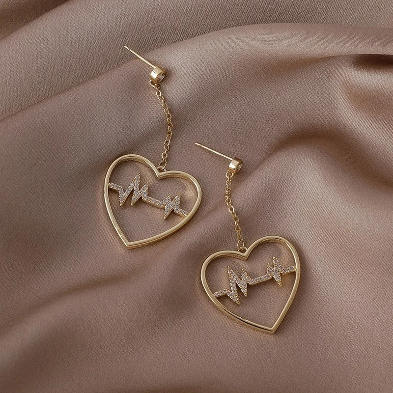 

U-Magical Exaggerated Hollow Out Love Heart Heartbeat Dangle Earring for Women Shining Rhinestone Tassel Earring Jewellery
