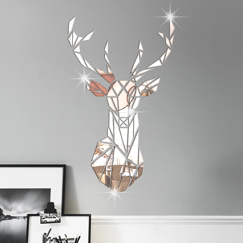 

Multi Size Nordic Style Acrylic Deer Head Self Adhesive Mirror Wall Stickers Three Dimensional Living Room Study Home Decoration