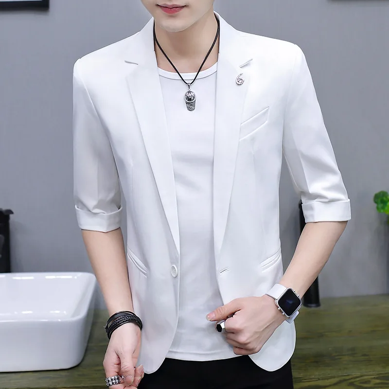 

Summer 2020 men's suit sleeve thin section teen trend Slim leisure suit