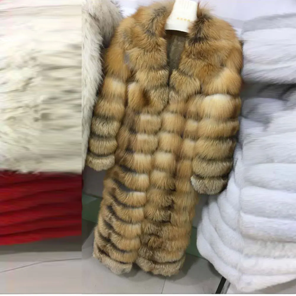 130cm Женские меховые пальто из натурального меха, зимняя куртка для женщин, шуба из лисьего меха, шуба из натуральной кожи, длинное пальто, новое поступление - Цвет: 130cm