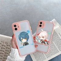 genshin impact zhongli xiao hutao phone case for iphone 12 11 mini pro xr xs max 7 8 plus x matte transparent pink back cover