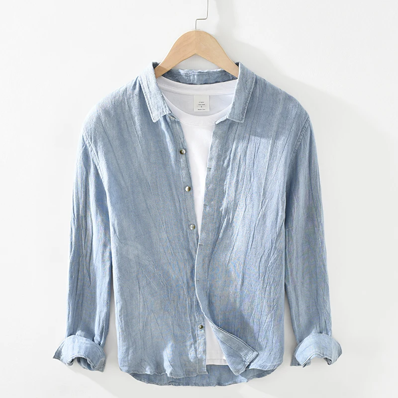 

100% Linen new brand Italy vintage shirts men comfortable trendy shirt for men crumpled clothes mens chemise camisa tops