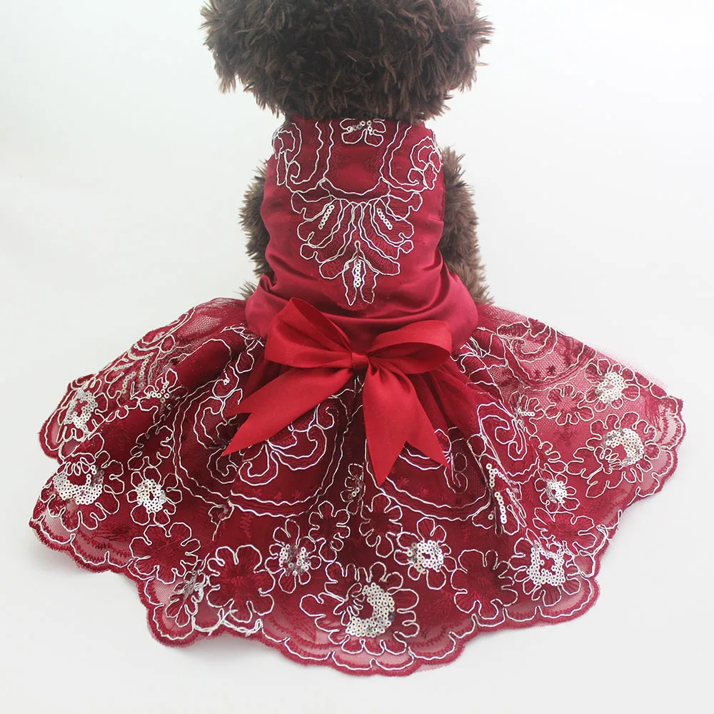 

Dog Cat Wedding Dress Tutu Princess Pet puppy Dresses Embroidery&Bow Clothes Apperal 3 colours