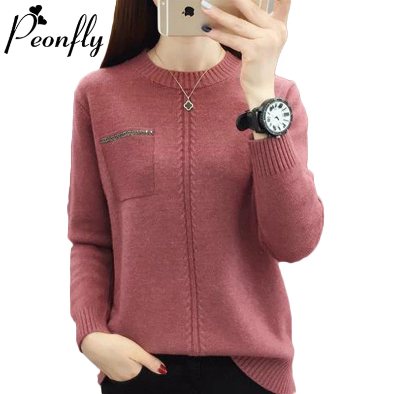 

Peonfly New 2022 Knitted Women o Neck Sweater Pullovers Autumn Winter Basic Soft Women Sweaters Pullovers Jumper Blue Pink