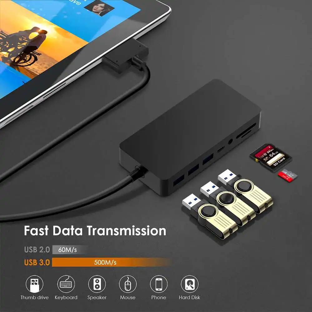 USB 3 5 концентратор для чтения карт ROCKETEK SH701 4K HDMI совместим с разъемами DP VGA