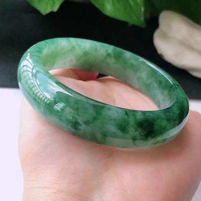 

Zheru Jewelry Natural Burmese Jadeite Light Green Flower 54-62mm Bangle Elegant Princess Jewelry Best Gift