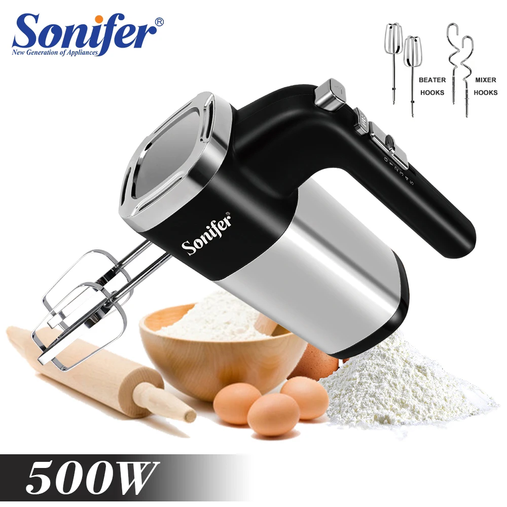 

500W Electric Food Mixers With Dough Hooks Chrome Beaters Storage Case Kitchen Hand Mixer For Mixing Cakes Bread Dough Sonifer