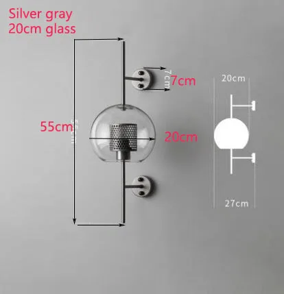 Silver 20cm Промышленный стиль, настенный светильник для гостиной, 20 см, 25 см, прозрачный стеклянный абажур, ретро креативное настенное освещение в стиле лофт, для прохода, лестницы, спальни - Цвет абажура: Silver 20cm