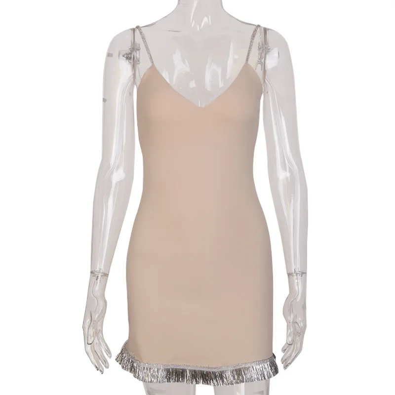 MONMOIRA с v образным вырезом низким на спине кисточками мини платье женское