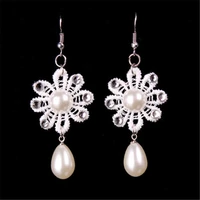 new fashion womens white pearl earrings handmade lace necklace bridal jewelry set