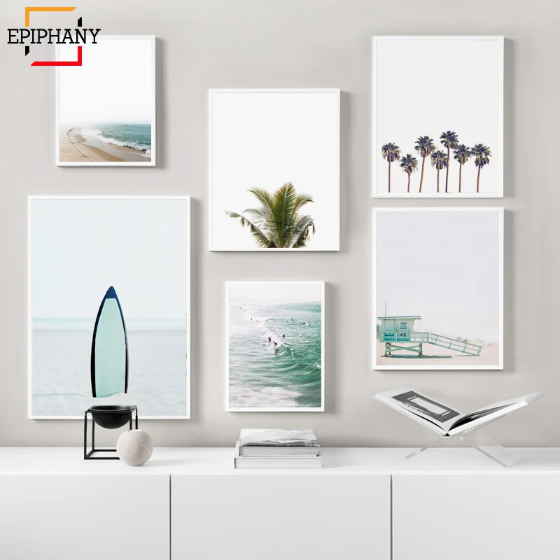 Пляжная настенная художественная галерея с принтом океана серфинга пальма
