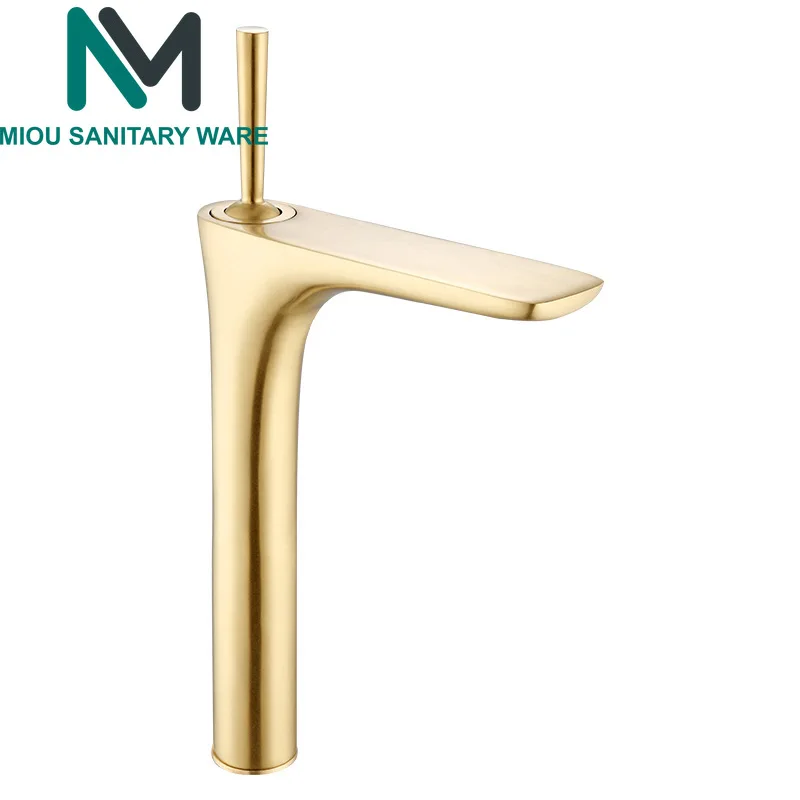 

Brushed Golden Bathroom Basin Faucets Deck Mounted Tall Taps Spout Vanity Sink Mixer Tap For Bathroom Torneira