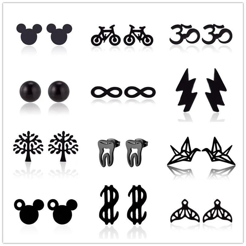 

Girl Earrings Mouse/Tree/Lightning/Yago/Bicycle/Mermaid/Round Stainless Steel Stud Earring for Women Daily Wear pendientes