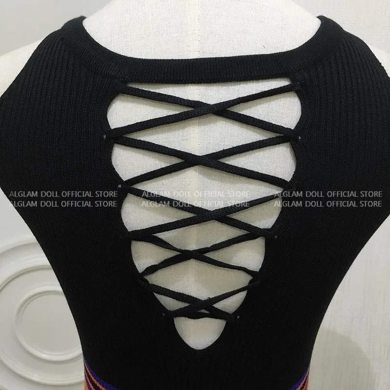 

2020 Summer Halter Sleeveless Striped Vestidos Bodycon Sexy Backless Casual Knitting Sweater Dress