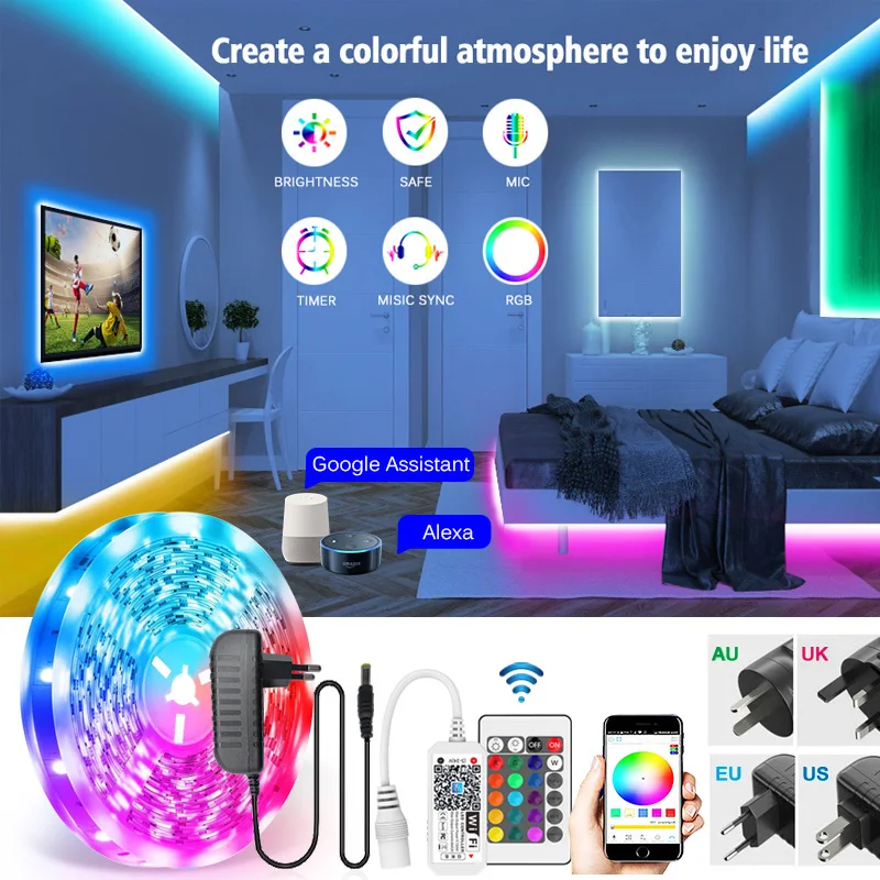 RGB Светодиодная лента 15 м Светодиодная светильник та 5050 SMD 2835 5 м 10 м 12 В постоянного тока Водонепроницаемая светодиодная лампа Гибкая лента + ИК Wi-Fi контроллер + адаптер ЕС RGB Светодиодная лента 15 м Светодиодная светильник та 5050 SMD 2835 5 м 10 м 12 В постоянного тока Водонепроницаемая светодиодная лампа Гибкая лента + ИК Wi-Fi контроллер + адаптер ЕС
