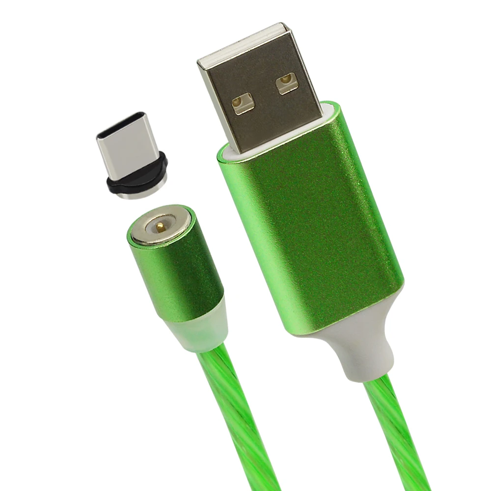 Green For Type C Магнитный светодиодный кабель CHAURE для зарядки mi cro, зарядный usb-кабель для Xiao mi huawei, зарядный кабель для быстрой зарядки T-C, usb-кабель - Цвет: Green For Type C