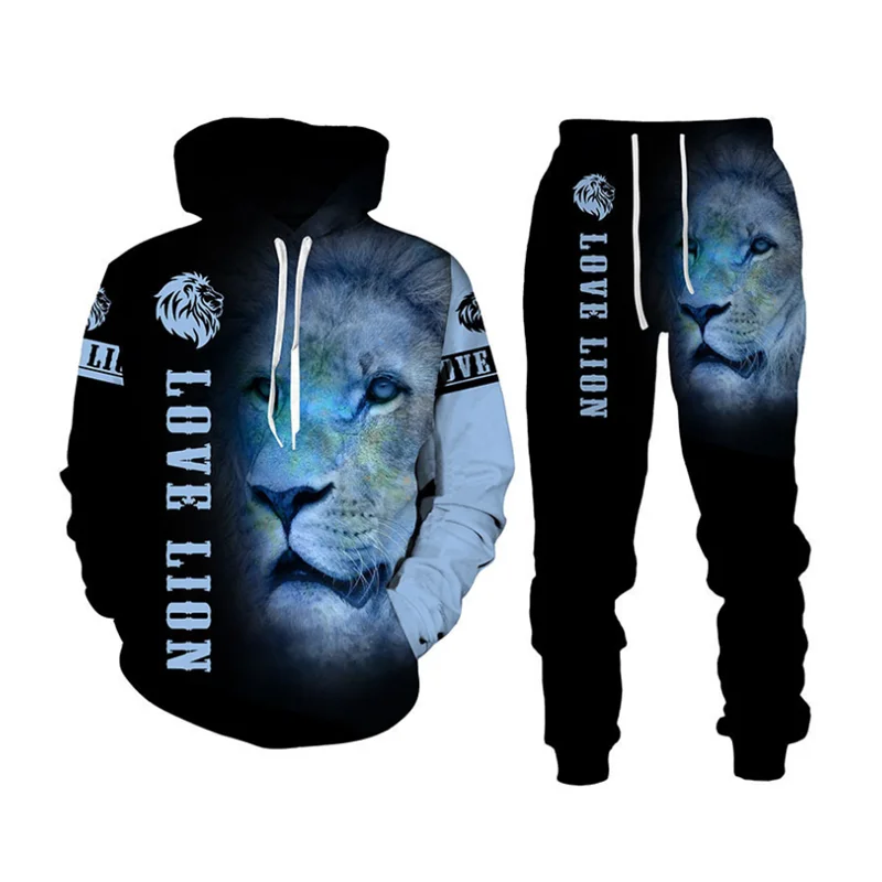 

Adult Men Halloween Costumes Loose Casual Lion Printed Pattern Woolen Pullover Elastic Waist Woolen Pants Suit