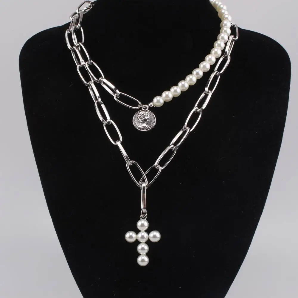 

Fashion Coin Pearl Necklaces Multi-layers Chain Necklace For Women Bohemian Gold and Silver Coolor Choker Trendy New Jewelry