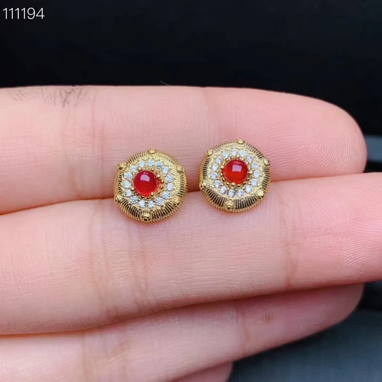 

Chic attractive red ruby stud earrings women silver jewelry real natural gem 925 sterling silver girl date party gift 2020