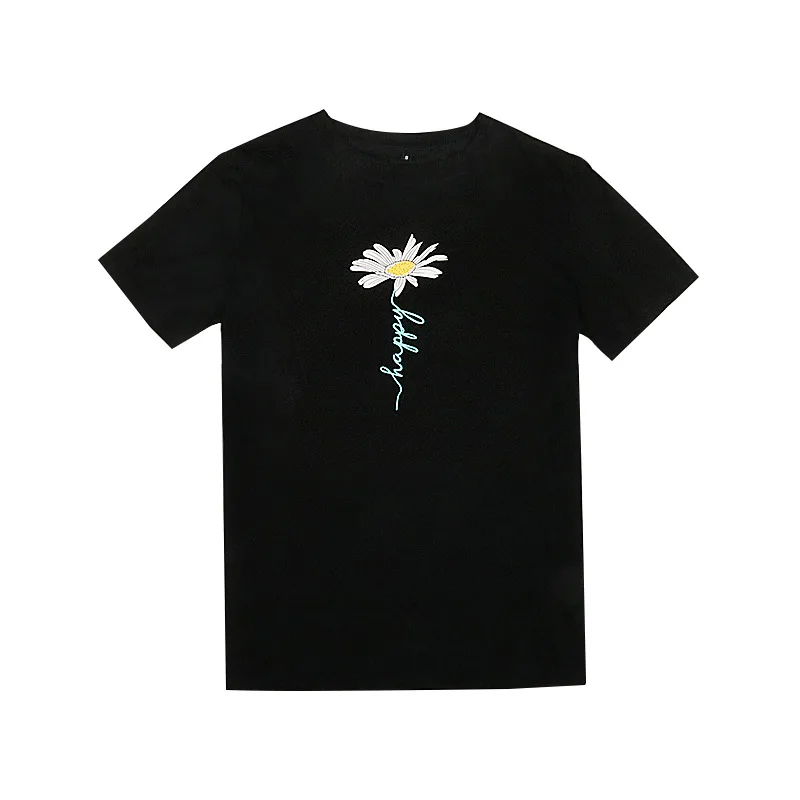 

Oversized summer Daisy T-shirt with short sleeves and loose print for versatile student crew neck