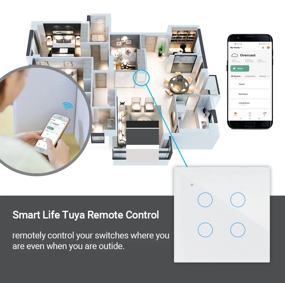 Переключатель света RF433 Wi-Fi управление через приложение работает с Alexa Google Home 2/3 |