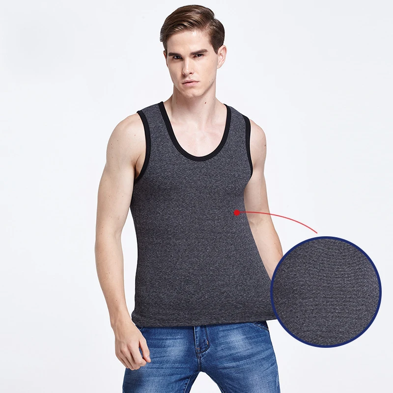 

Jack Claude Men's Warm Vest Plus Size Cashmere Thicken Solid 5 Colors Round Neck Elastic Velvet Underwear STS-002
