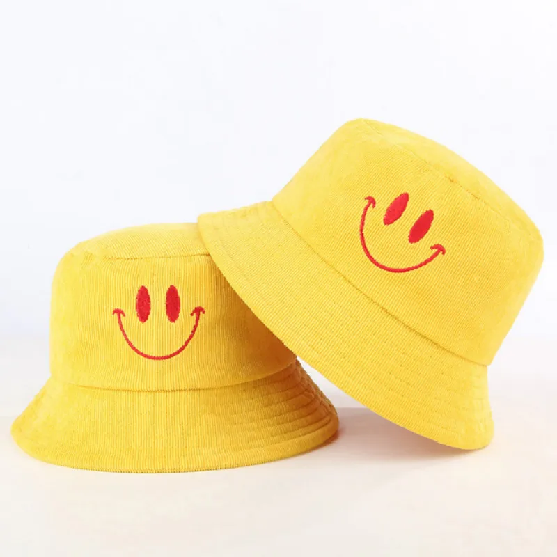 Женская Вельветовая Панама Smile Face осенне зимняя шапка с вышивкой для девочек