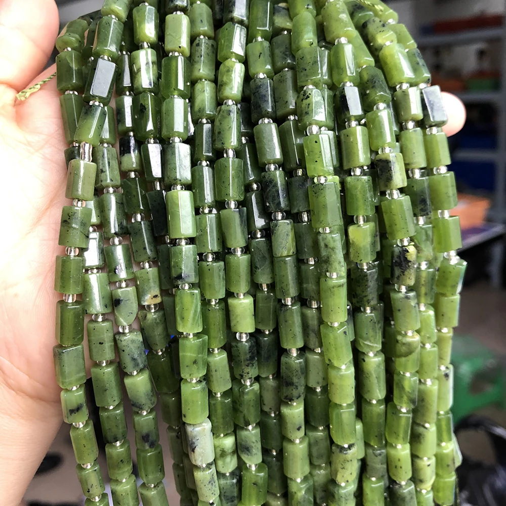 

Natural Faceted Canadian Green Jades Cylinder Loose Spacer Stone Beads For Jewelry Making DIY Charm Bracelet 7.5"Inches 7x9mm